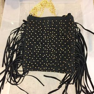 🛍VINTAGE Genuine Suede Black & Gold Fringe Bag ✌️