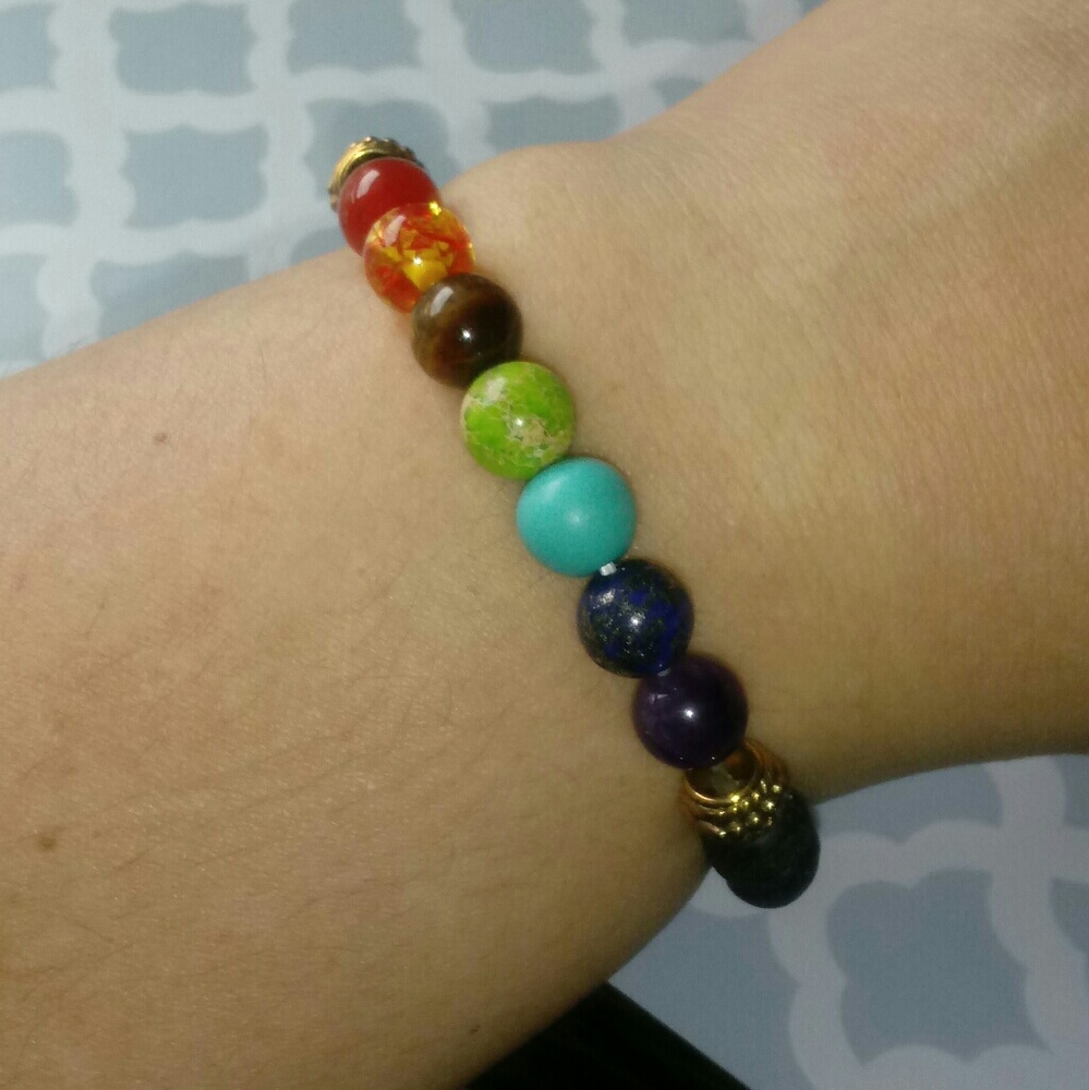 Black Lava 7 Chakra Healing Balance Beads Bracelet