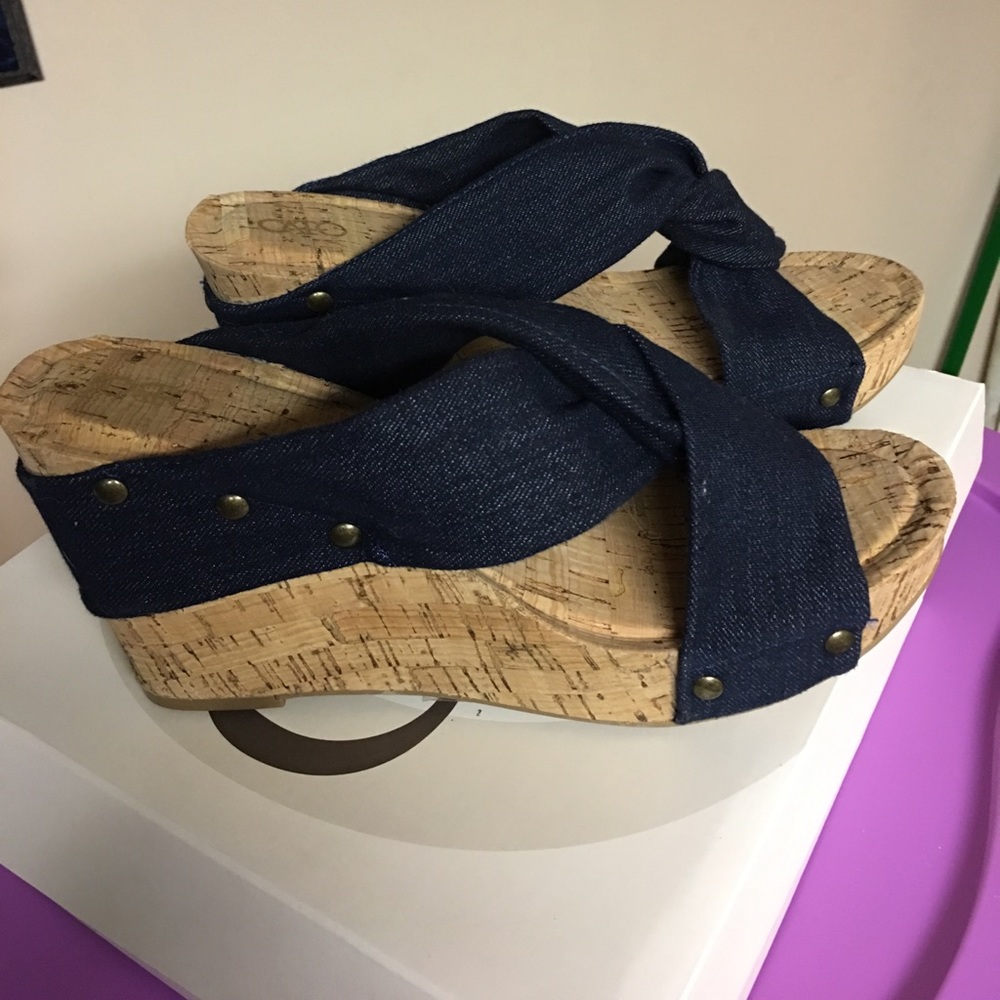 Blue jean and cork wedges