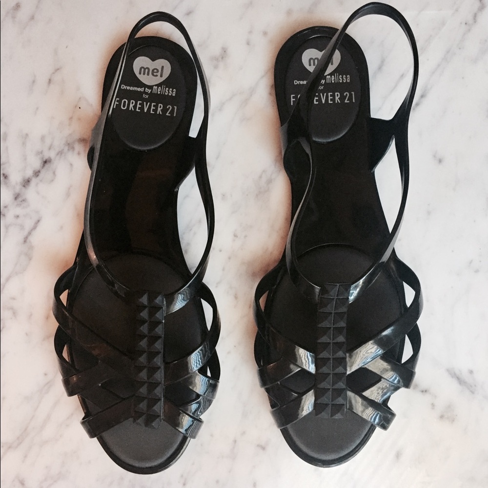 black studded jelly sandals