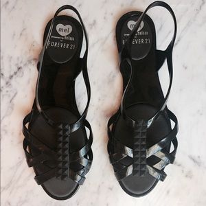black studded jelly sandals