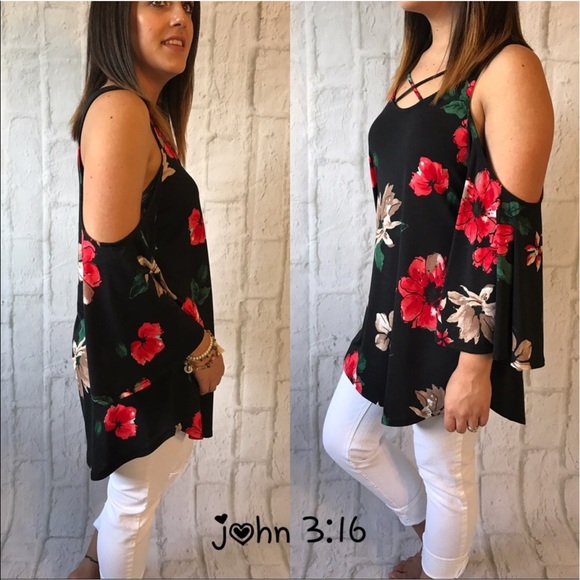 ❗️SALE❗️LAST one✔️Cold shoulder floral tops - Picture 2 of 4