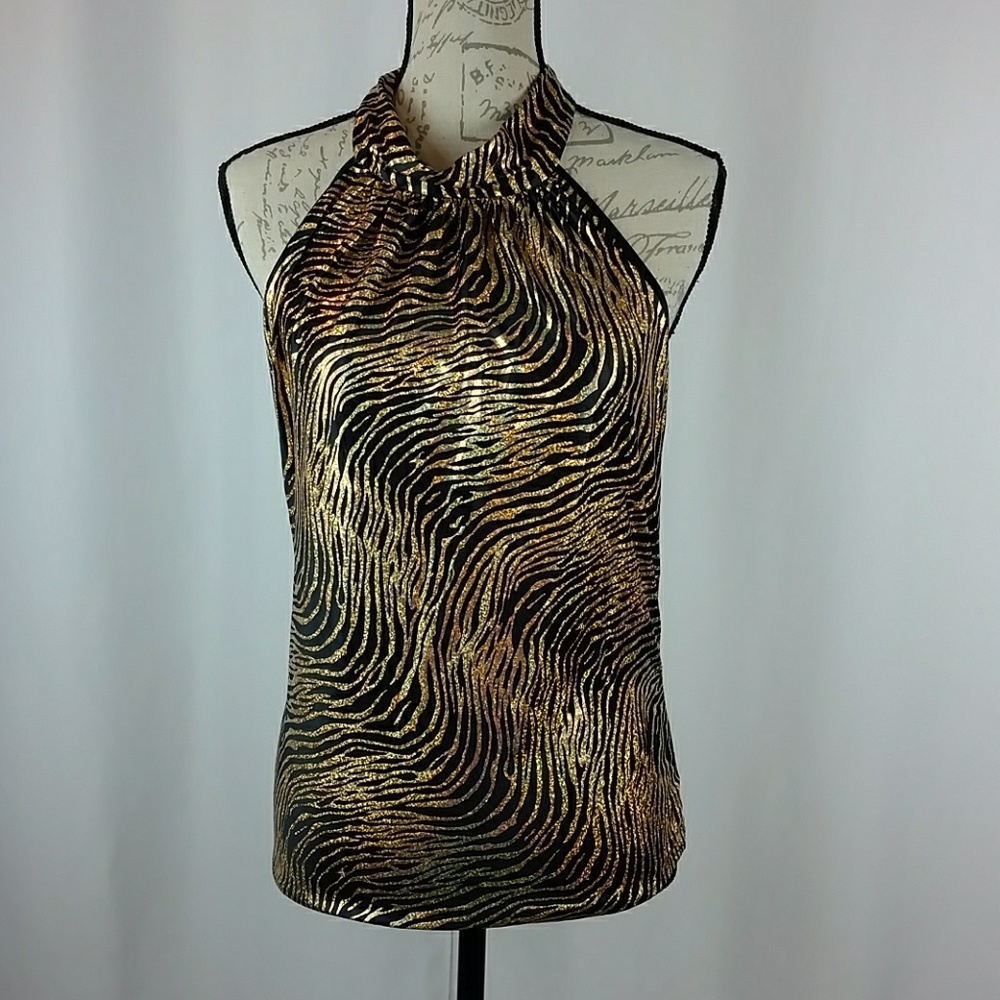 Gold zebra print clubbing Halter top L or M