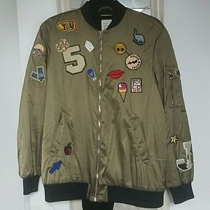 Zara satin bomber with patches and pins