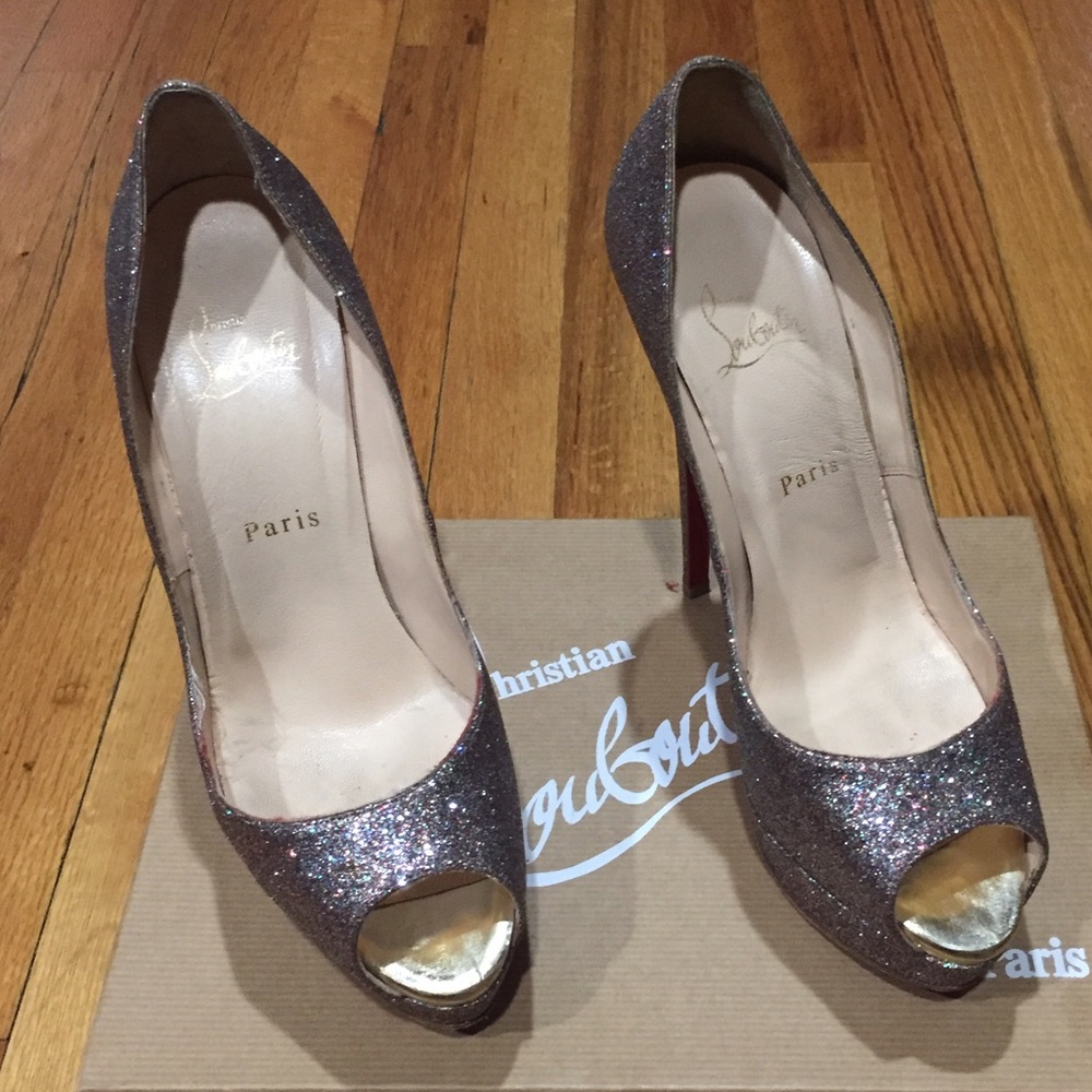 Authentic Christian Louboutin Glitter Peeptoe