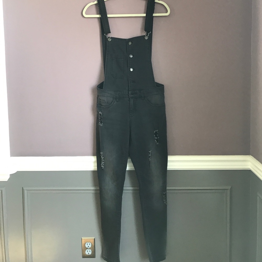 Black Skinny Distressed Overalls