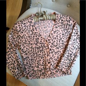 Pink leopard print cropped cardigan
