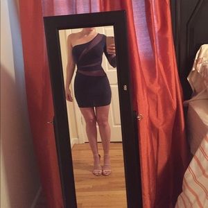 One shoulder mesh navy/purple mini dress