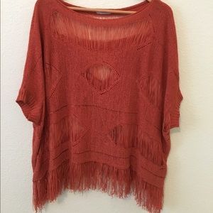 Burnt Orange Frayed Sweater Top