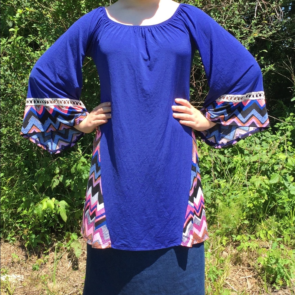 Royal blue Tunic  top with chevron side panels