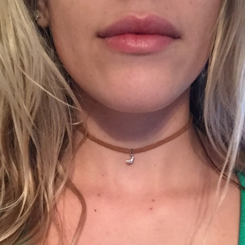 Real Diamond Small Moon Pendant Leather Choker