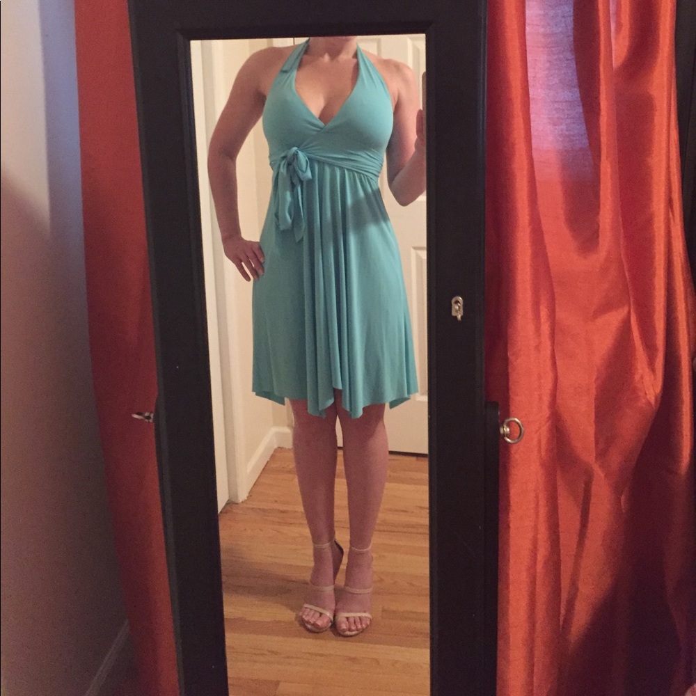 Turquoise halter backless dress