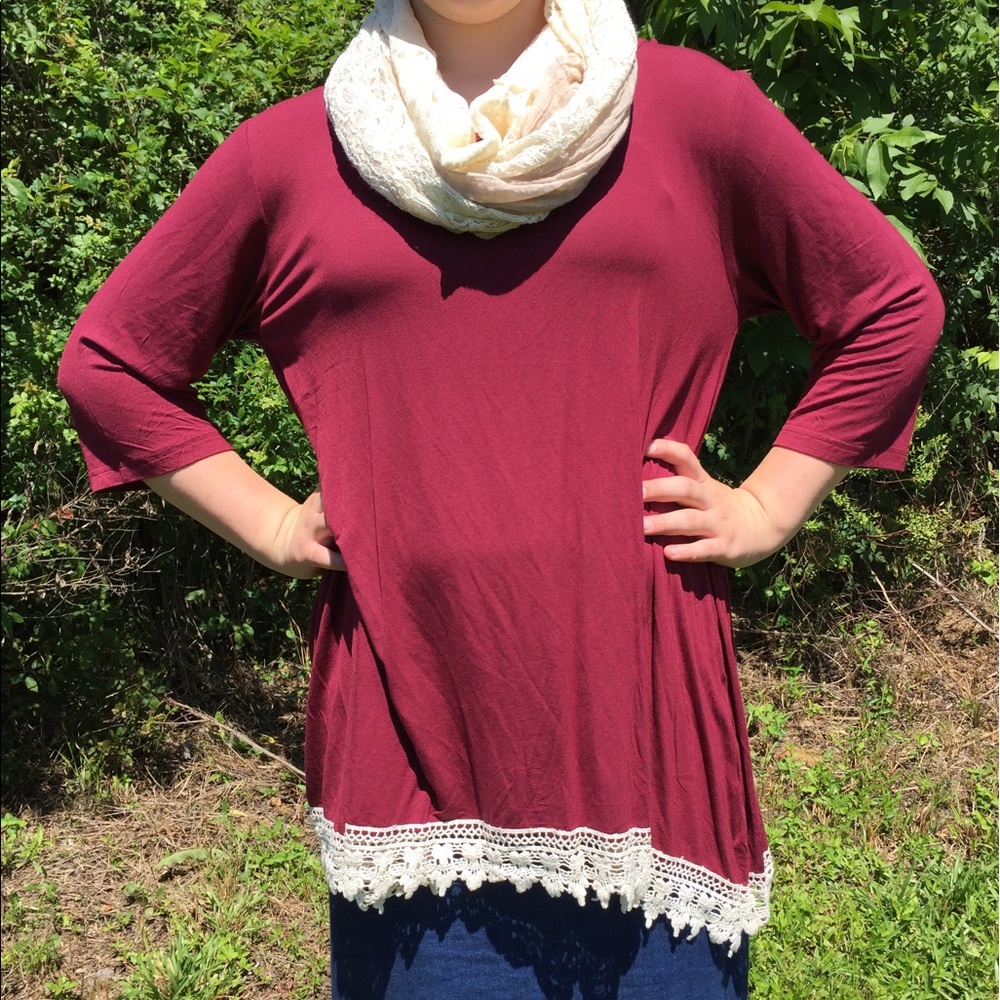 Burgandy Tunic with lace and buttons