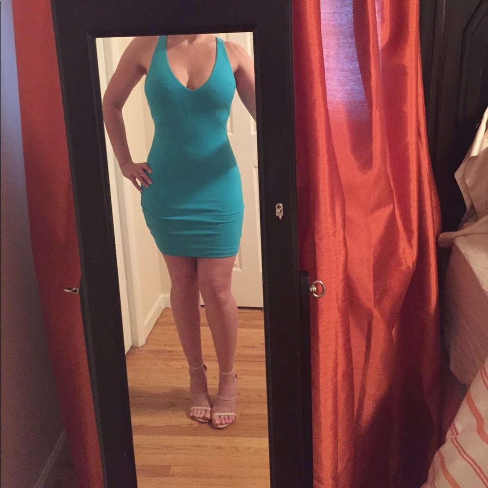 Aqua blue cutout Back bodycon bebe dress