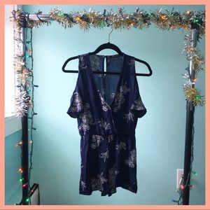 Blue Open shoulder Floral Romper