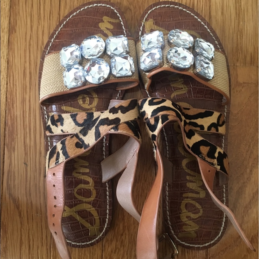 NWOT Sam Edelman Leopard Bedazzled Leather Sandals