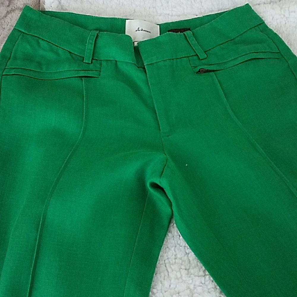 Anthropologie Elevenses Green Linen Wide Leg Pants