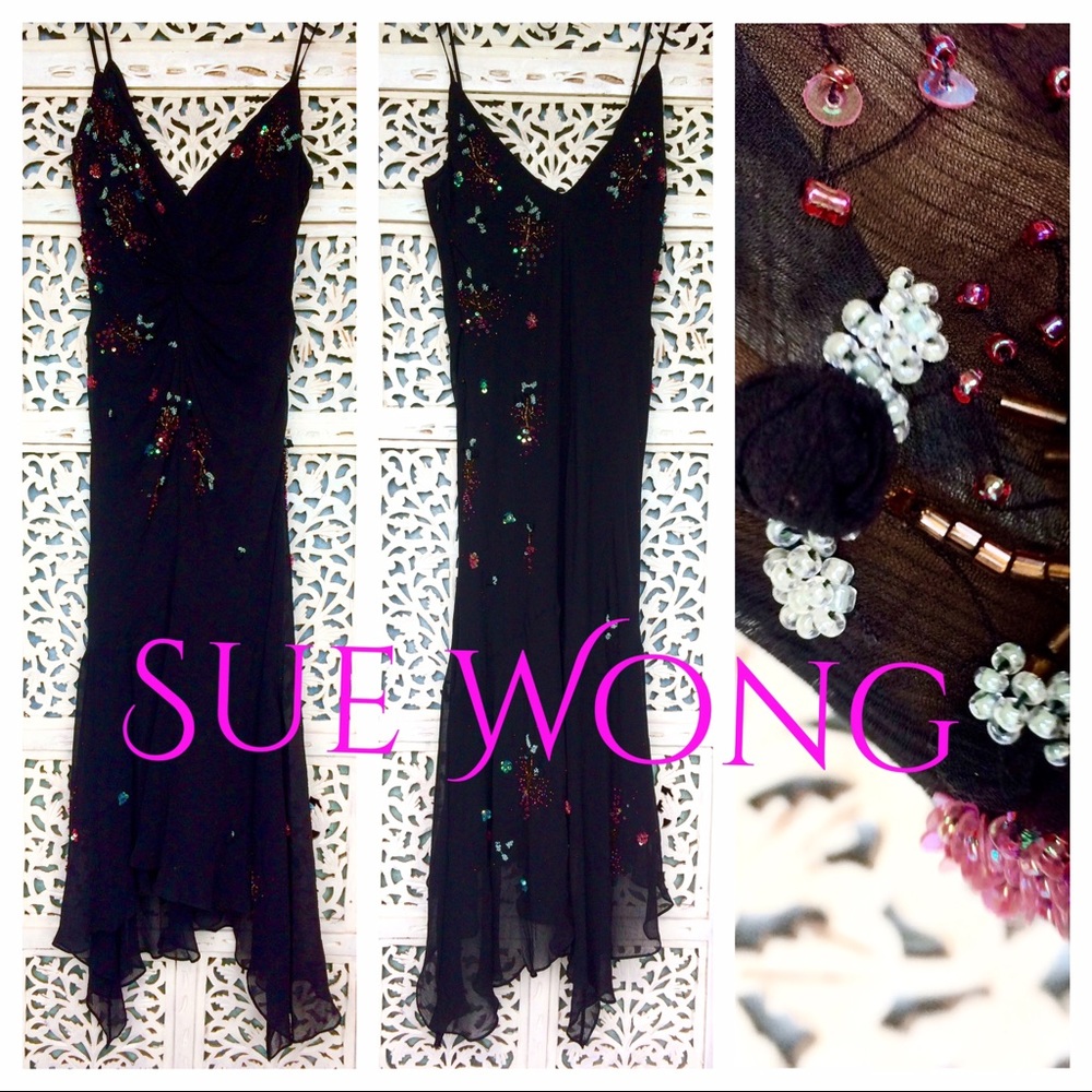 100% Silk Chiffon Sue Wong Nocturne hand beaded
