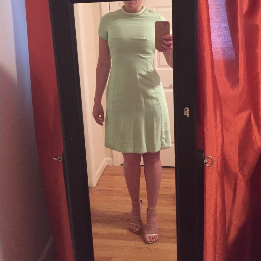 Mint green raw silk vintage tea dress
