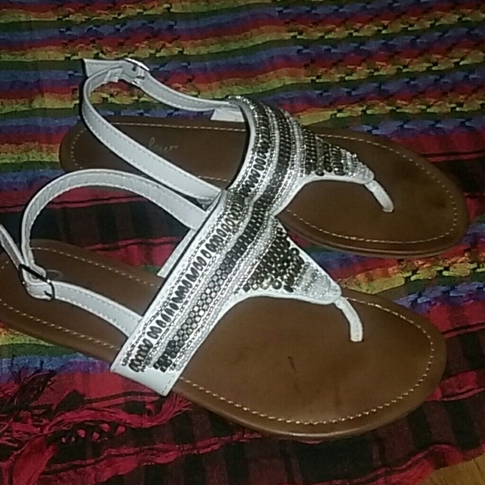 Beaded White Strappy Sandals Size 6