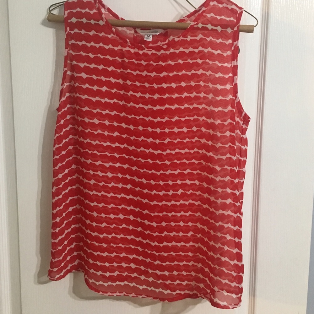 Sheer red and white top, Size M