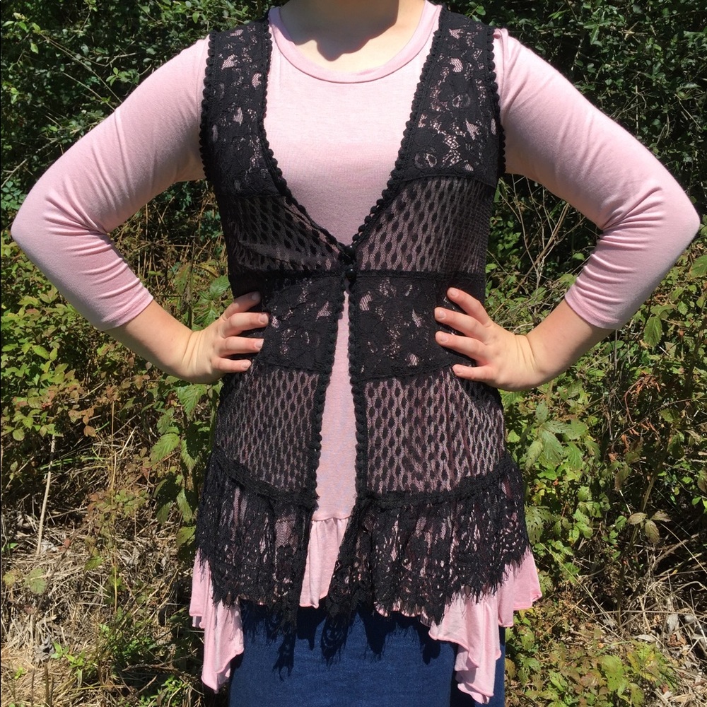 Black lace vest