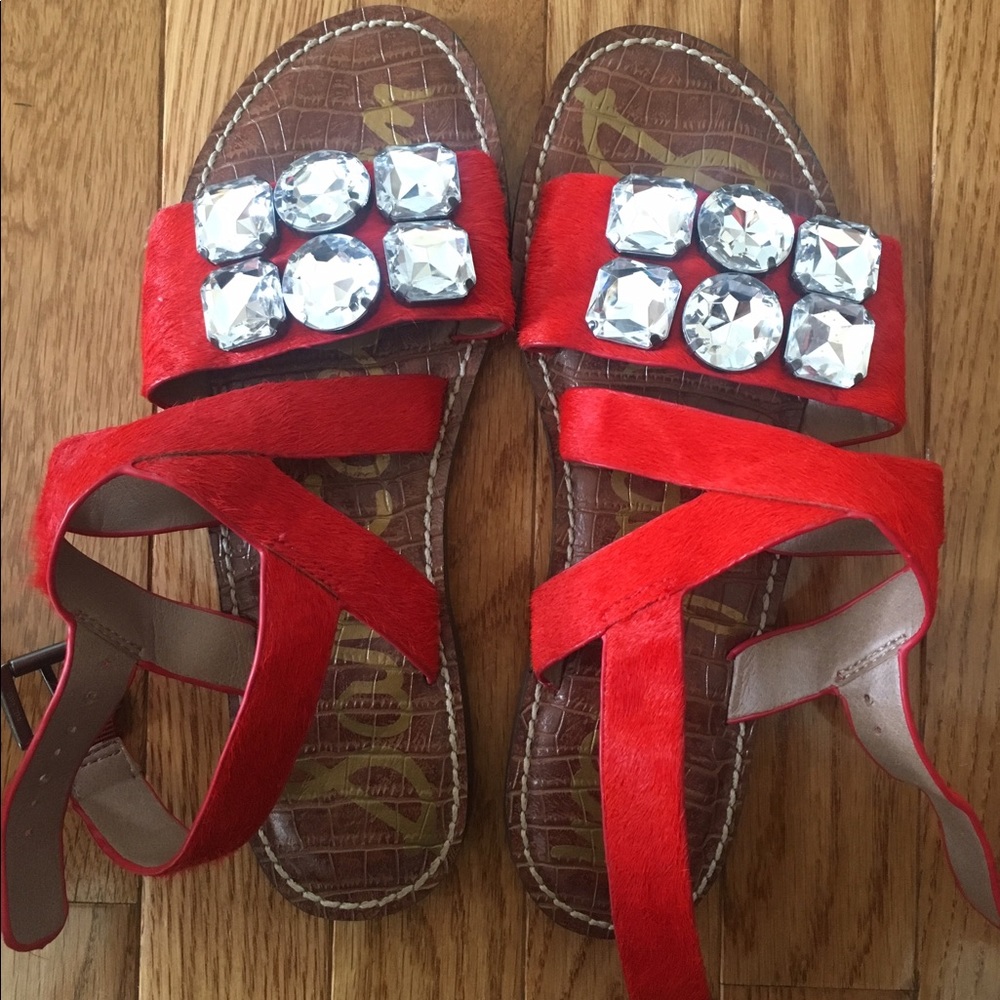 NWOT Sam Edelman Red Real Cow Hair Sandals