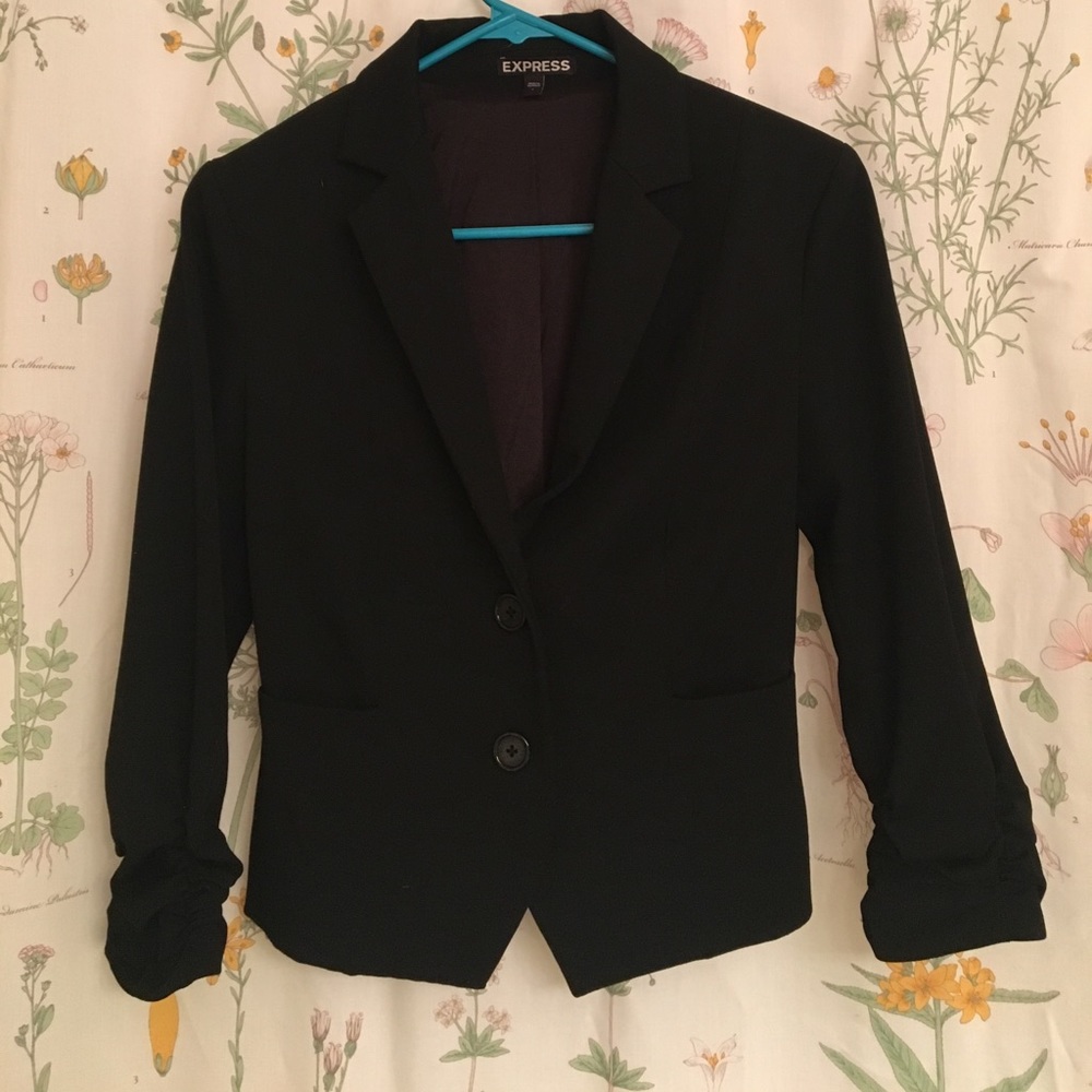 Express blazer with ruched sleeves