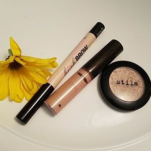 Stila Eyeshadow- becca highlighter- benefit high