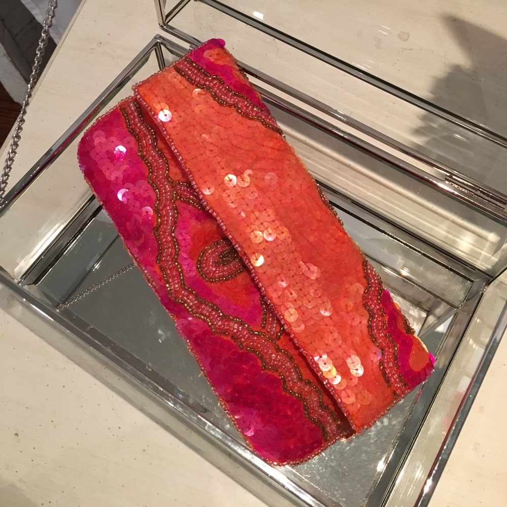 Pink and orange sequined "mini clutch"