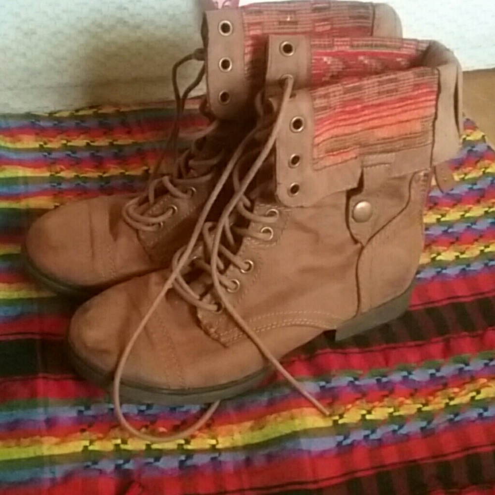 Just Fab 6.5 Aztec Fold Down Camel Suede Boots