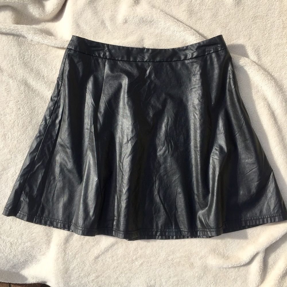 Black LOFT Leather Flair Skirt