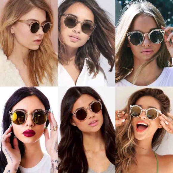 Quay Fleur Round Cat-Eye Sunglasses Gold