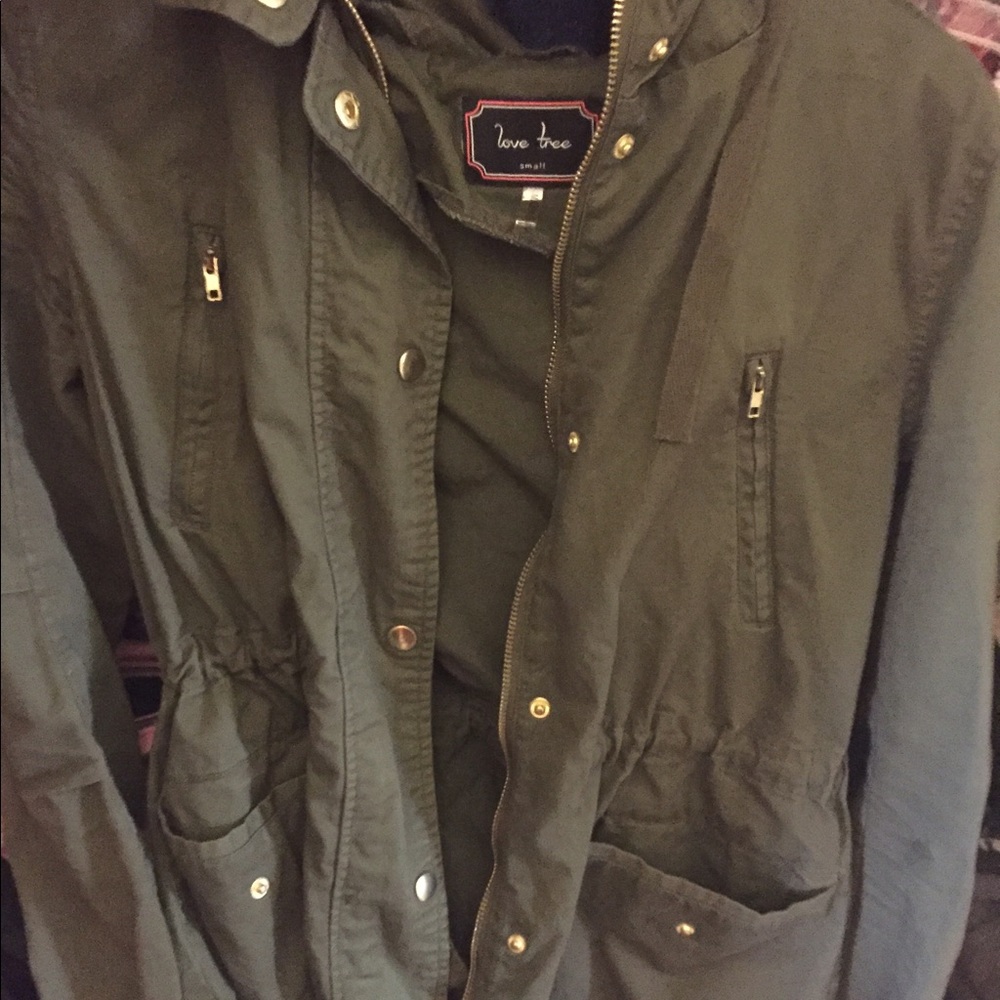 Green utility jacket.