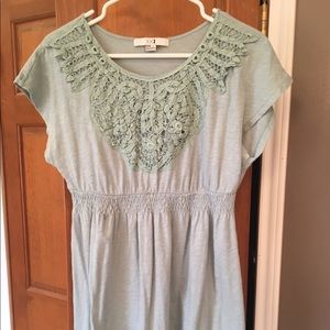 Short Sleeve Crochet Top With Empire Waist Large