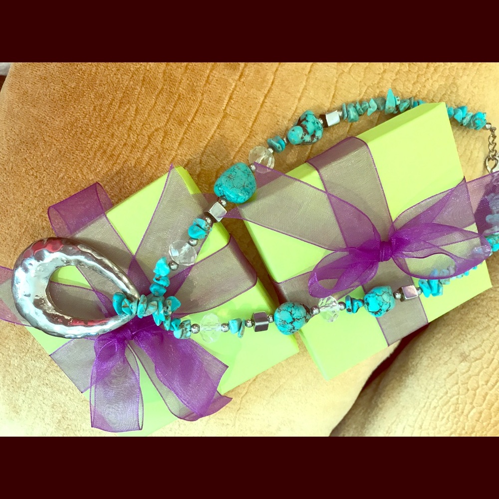Chunky turquoise stone and silver necklace