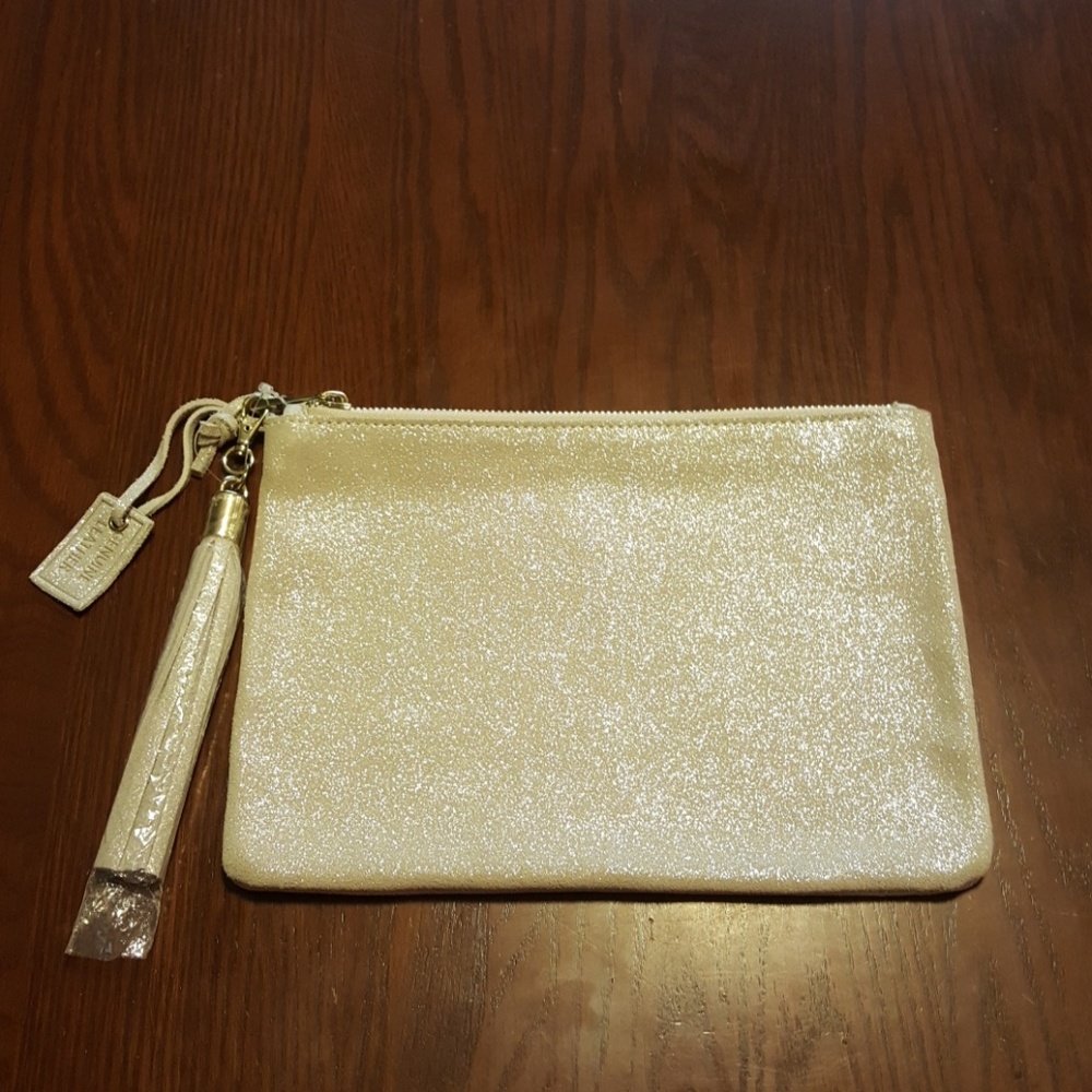 E2 Merona genuine leather clutch zipper w tassel