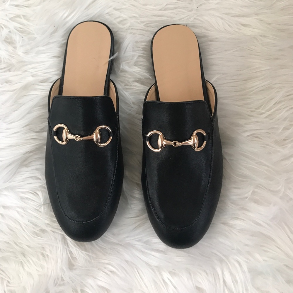 Black and Gold Loafer Slides ( Never Worn)