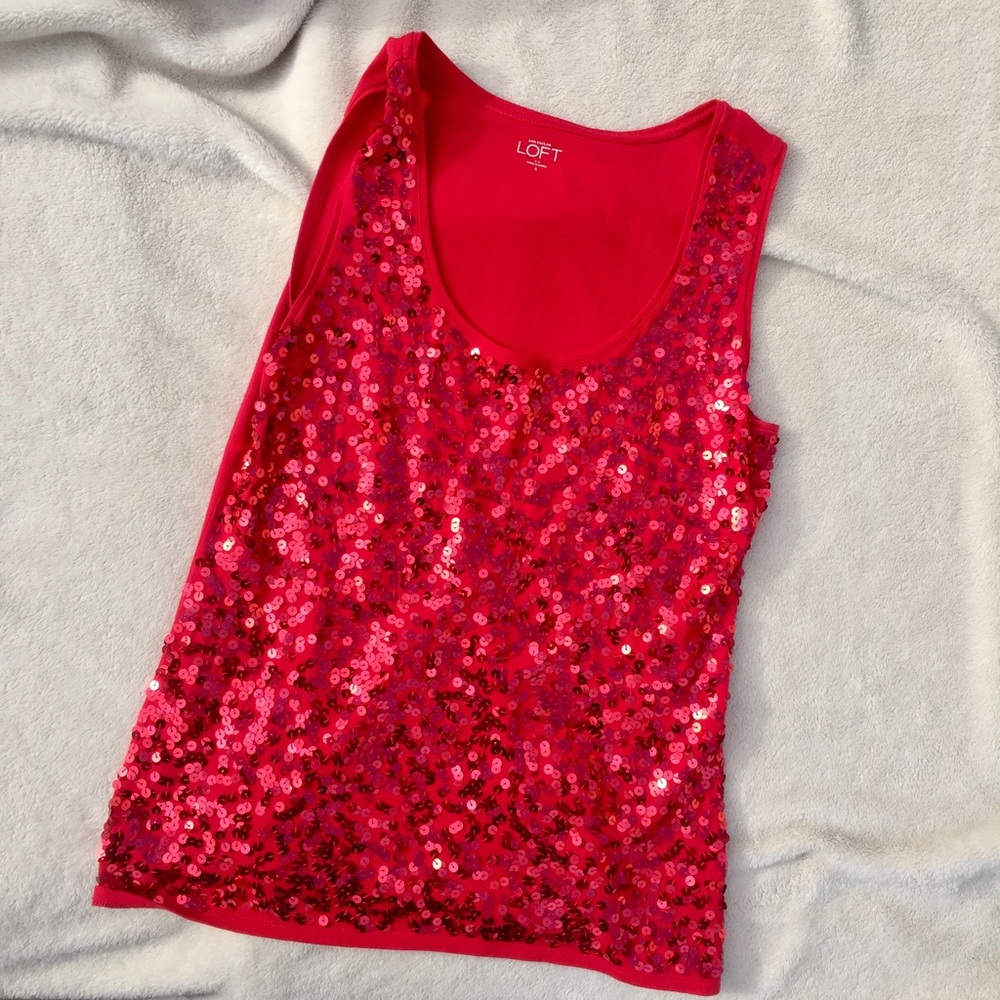 Red sequined LOFT Tank Top