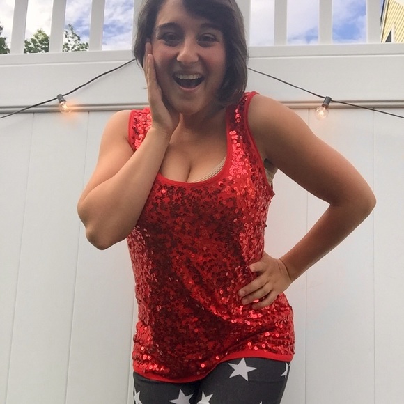 Red sequined LOFT Tank Top - Picture 3 of 4