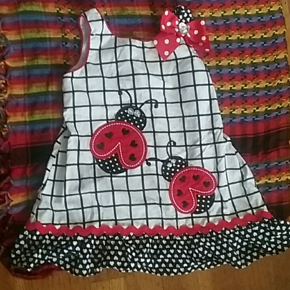 24M Lady Bug Checkered dress w/ Bow & Ruffle hem