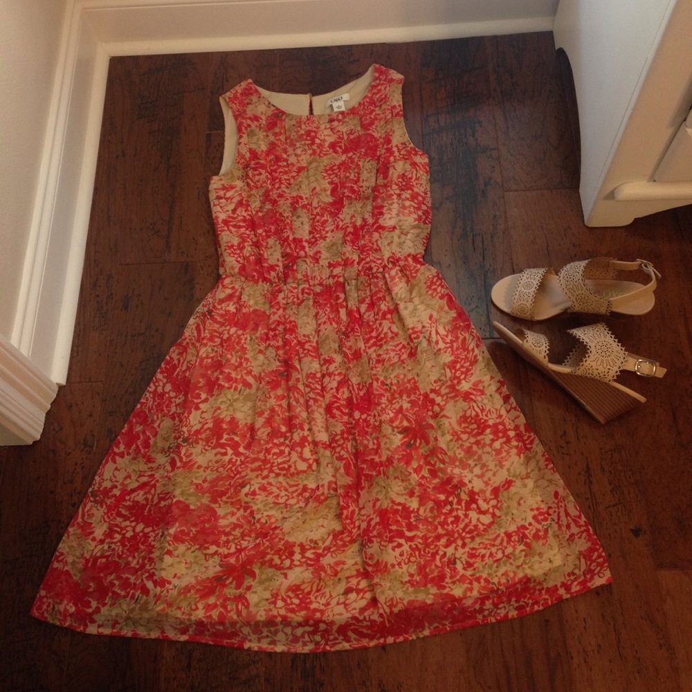 Floral Coral and Tan dress