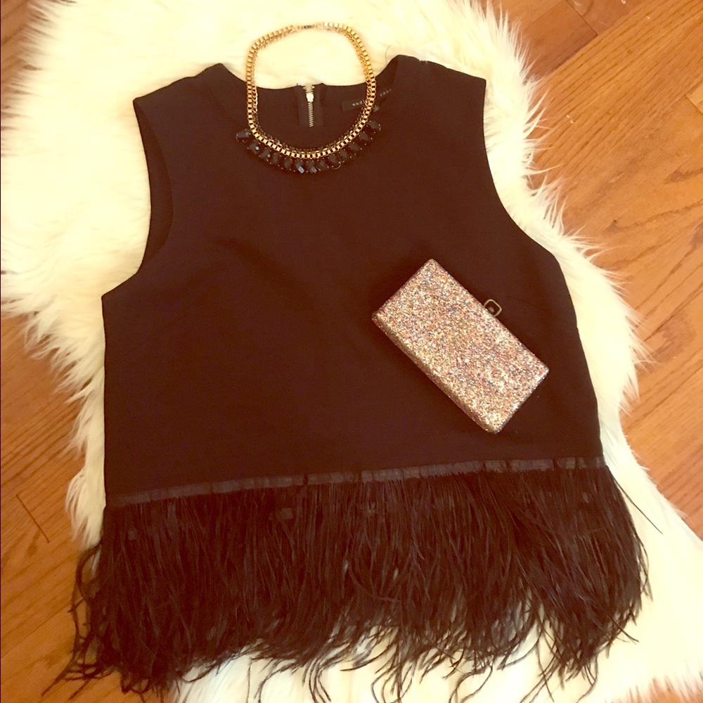 Black feather fringe tank