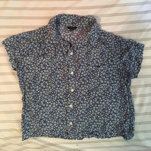 Cropped flower button-down blouse