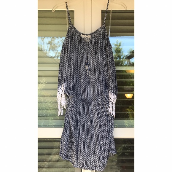 Green Dragon Dresses - NWT Navy Printed Cold Shoulder Dress Green Dragon Dresses - NWT Navy Printed Cold Shoulder Dress