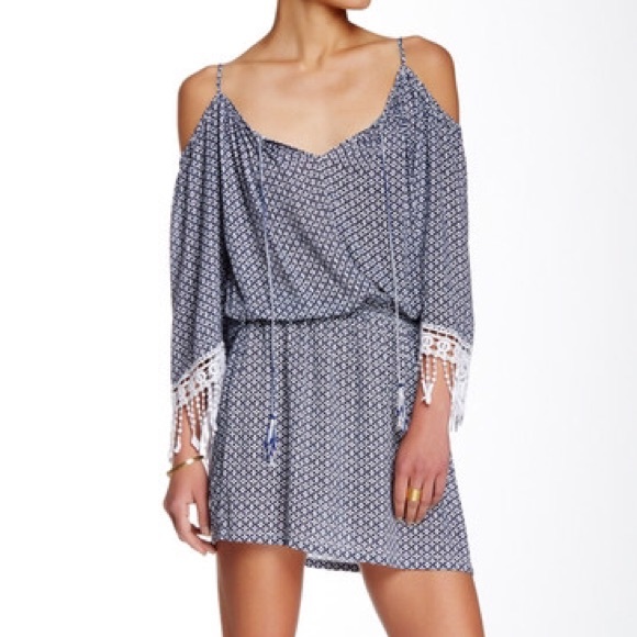 Green Dragon Dresses - NWT Navy Printed Cold Shoulder Dress Green Dragon Dresses - NWT Navy Printed Cold Shoulder Dress