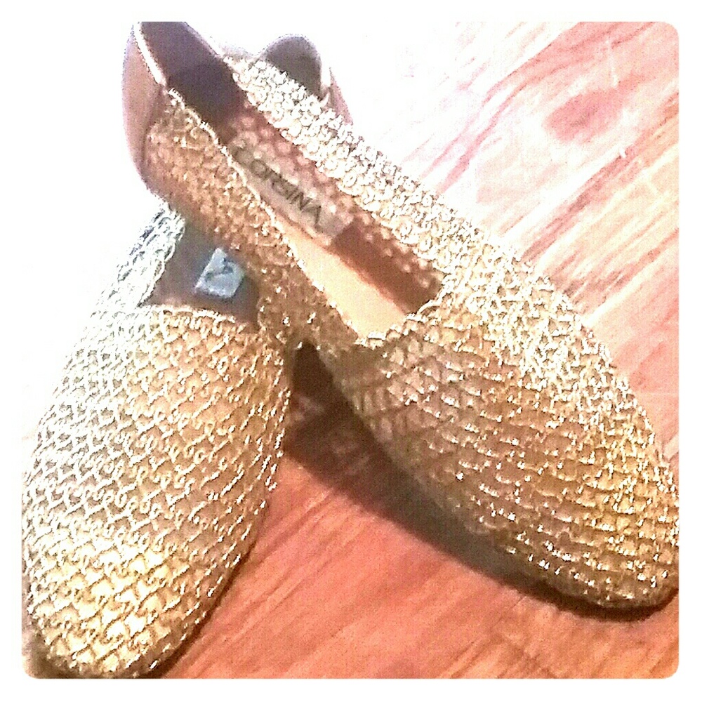 Gold woven Loafers