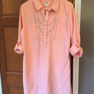Pink Oxford Dress with rolled up 3/4 Sleeves Large