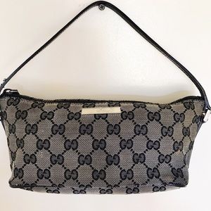 Authentic Gucci monogram canvas pouchette bag