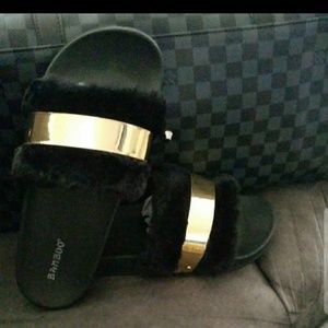Gold Metallic Fur Slides sold
